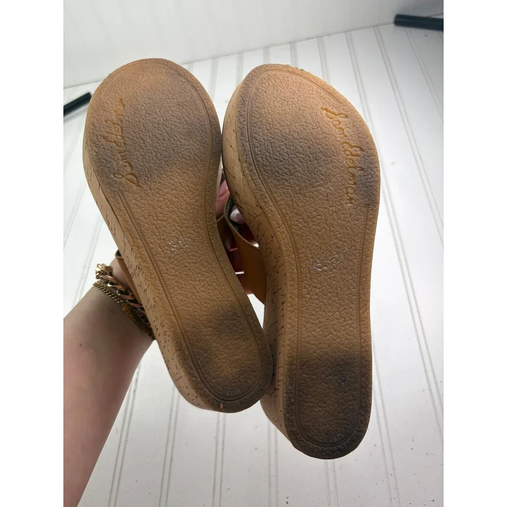 Sam Edelman Tan Leather Cork Romy Wedge Thong Platform Sandals Women's Size 7.5